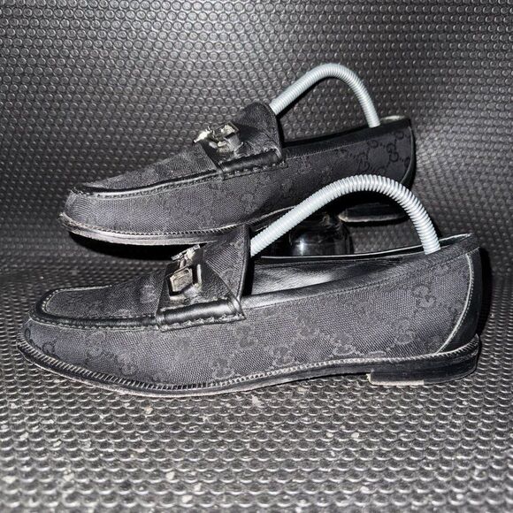 Gucci Shoes - Gucci Horsebit Black Canvas Logo Designer Loafers Shoes Womens Size 39.5 (9.5)